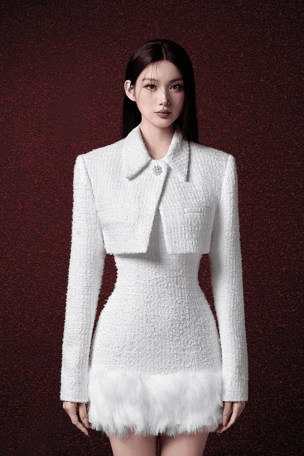 Vonda Cropped Collared Neck Tweed Jacket - MEAN BLVD