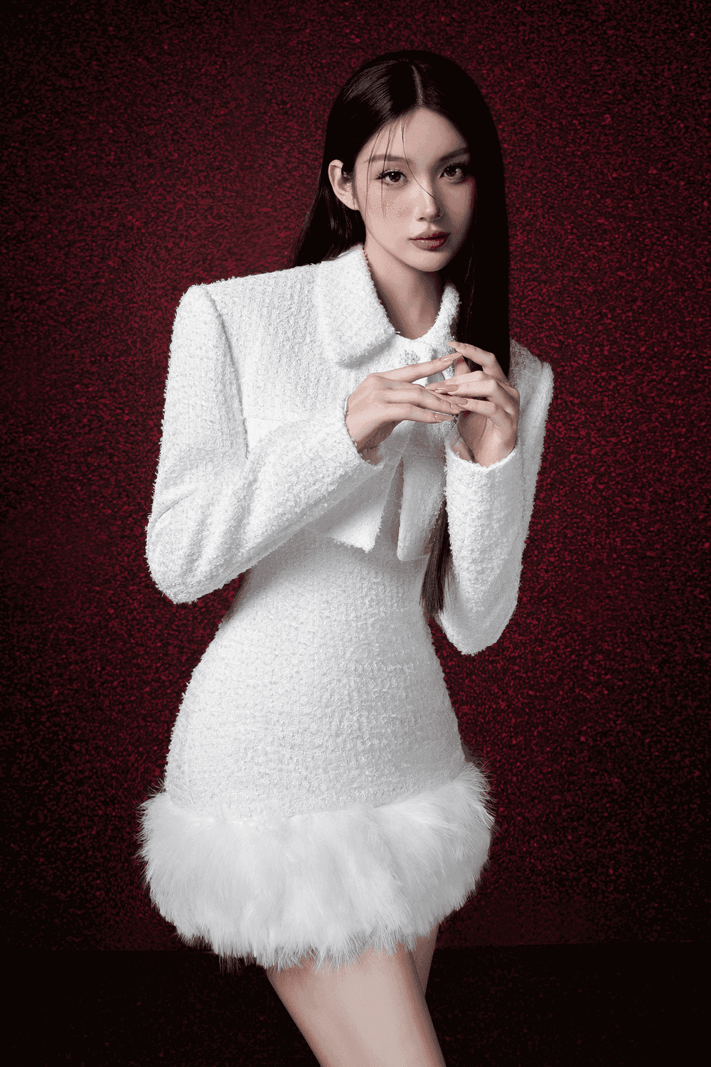 Vonda Cropped Collared Neck Tweed Jacket - MEAN BLVD