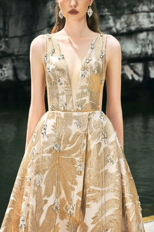 Wanderlust Ball Gown Sleeveless Jacquard Floor Length Dress - MEAN BLVD