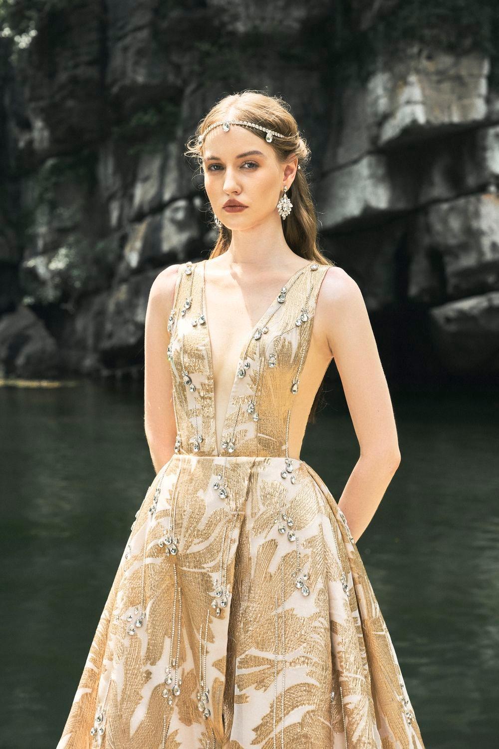 Wanderlust Ball Gown Sleeveless Jacquard Floor Length Dress - MEAN BLVD