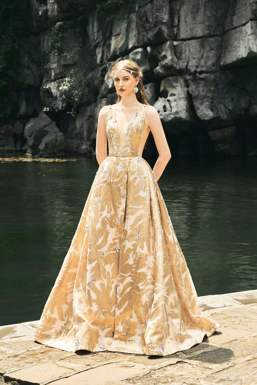 Wanderlust Ball Gown Sleeveless Jacquard Floor Length Dress - MEAN BLVD