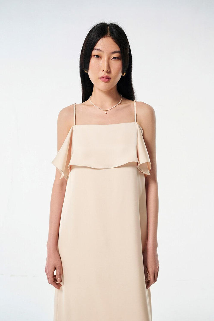 Wavy Straight Camisole Silk Ankle Length Dress - MEAN BLVD