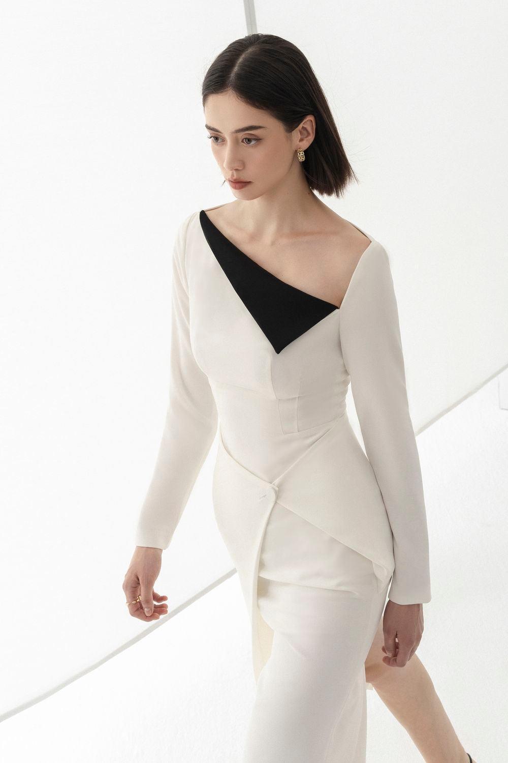 Wendy Sheath Asymmetric Neck Polycotton Midi Dress - MEAN BLVD