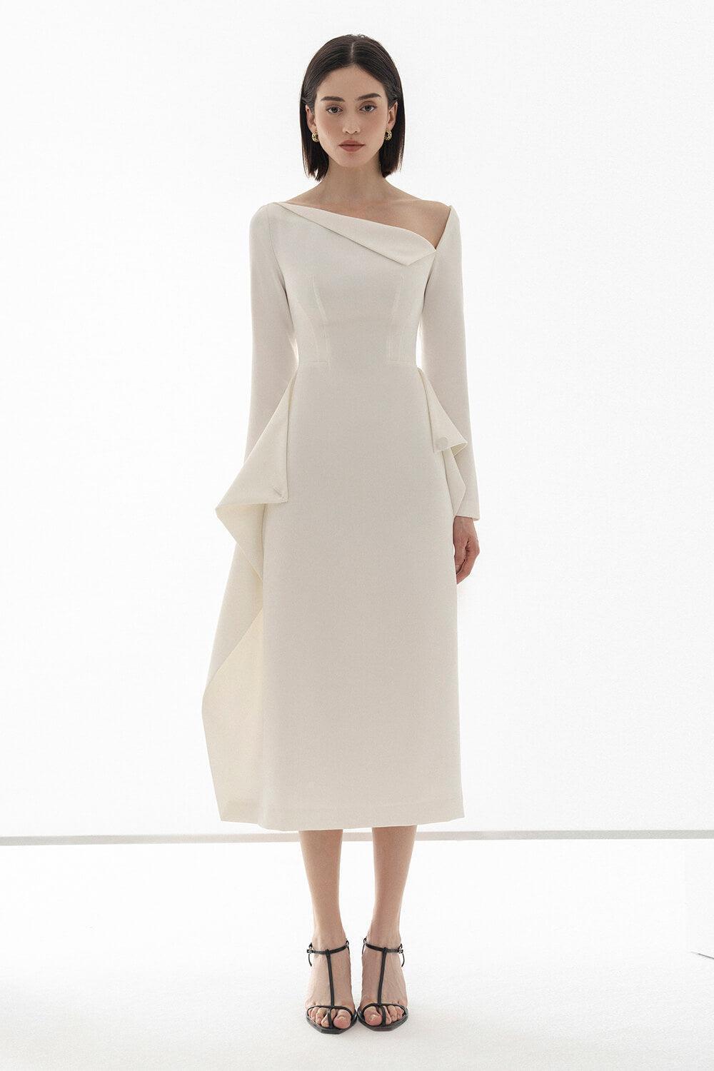 Women's Wendy Sheath Asymmetric Neck Polycotton Midi Dress S/M/L/XL