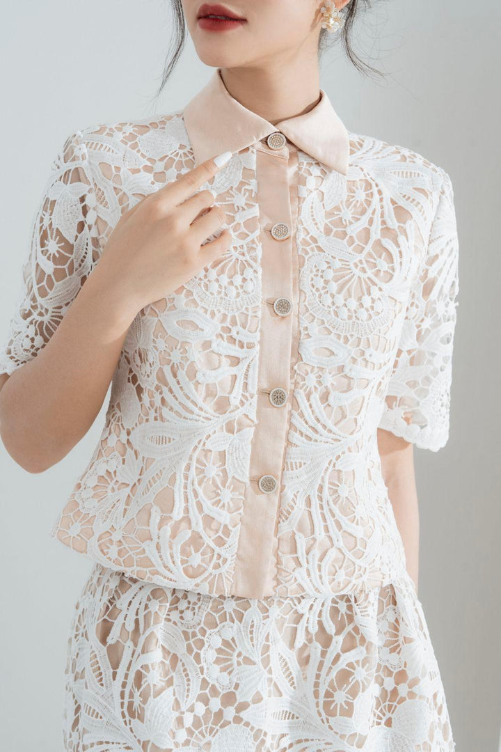 Wendy Straight Pointed Flat Collar Lace Shirt - MEAN BLVD