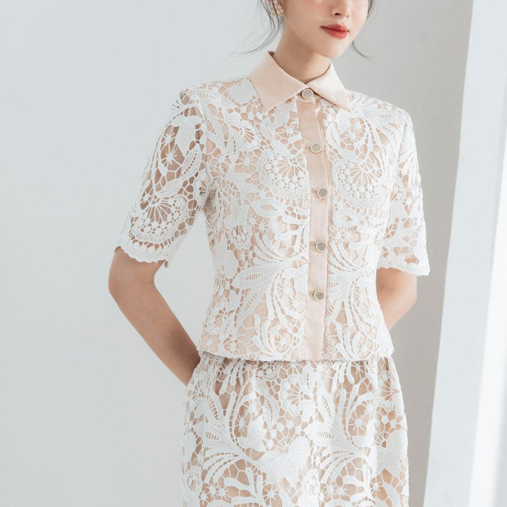 Wendy Straight Pointed Flat Collar Lace Shirt - MEAN BLVD