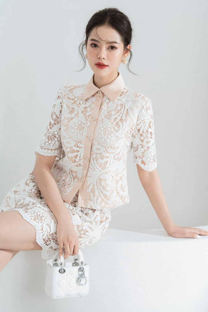 Wendy Straight Pointed Flat Collar Lace Shirt - MEAN BLVD