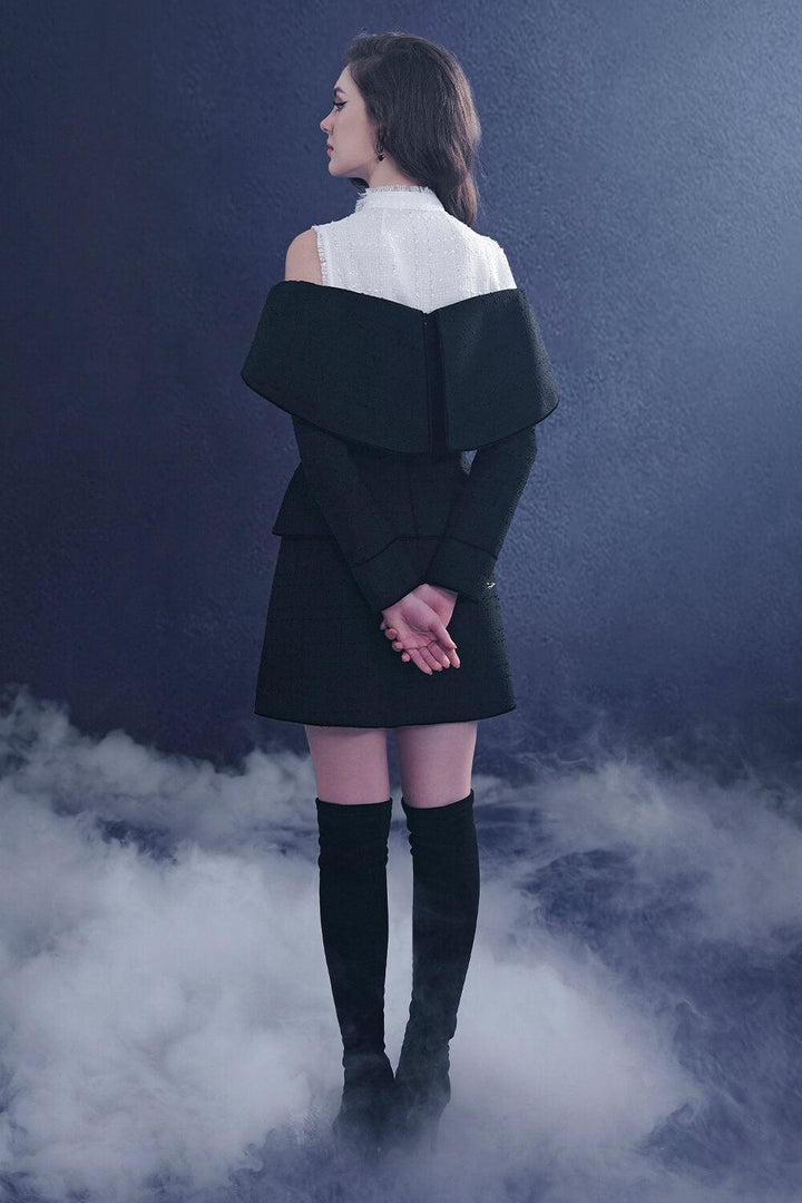 Whimara A-line Cold Shoulder Sleeved Tweed Mini Dress - MEAN BLVD