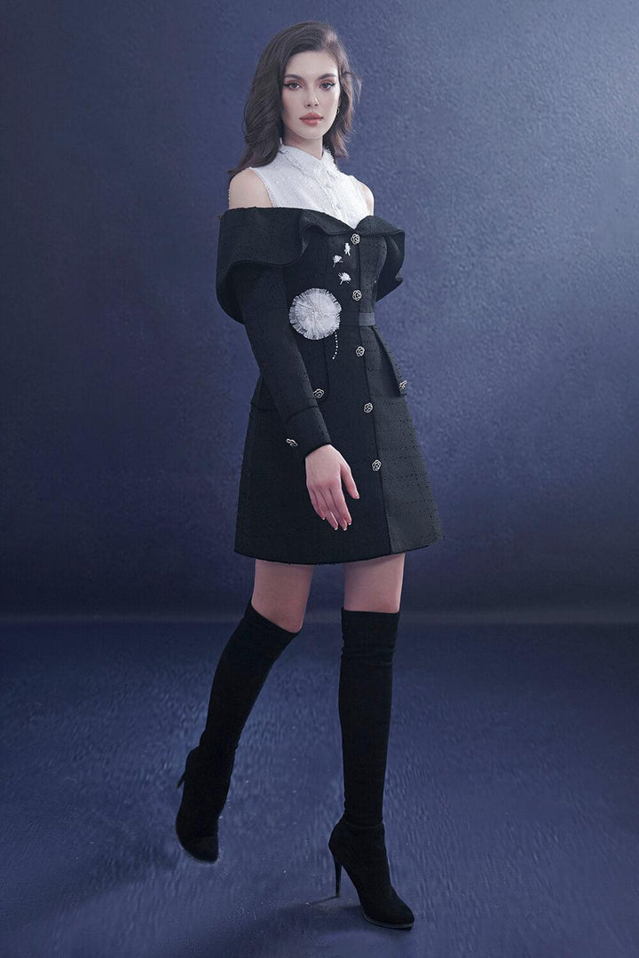 Whimara A-line Cold Shoulder Sleeved Tweed Mini Dress - MEAN BLVD