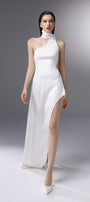Whirlwind Asymmetric Scarf Neck Silk Floor Length Dress - MEAN BLVD