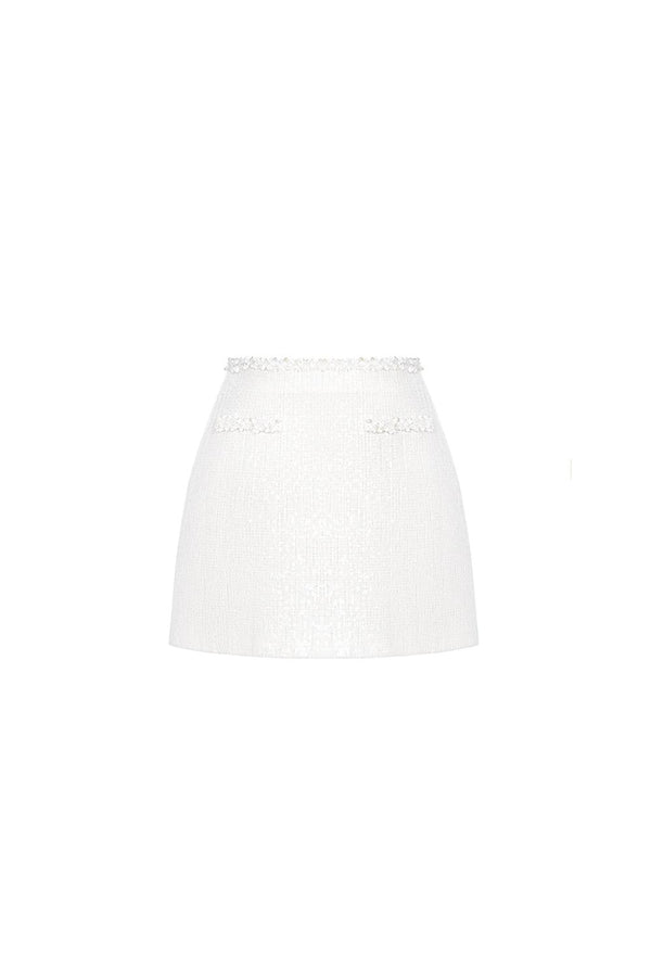 White Beaded Mini Skirt - MEAN BLVD
