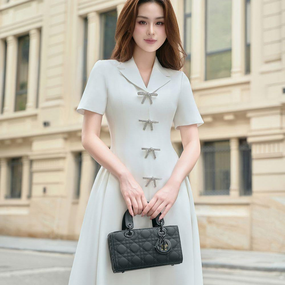 Whitebows A-line Notch Lapel Linen Cotton Midi Dress - MEAN BLVD