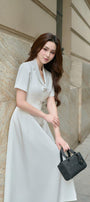 Whitebows A-line Notch Lapel Linen Cotton Midi Dress - MEAN BLVD