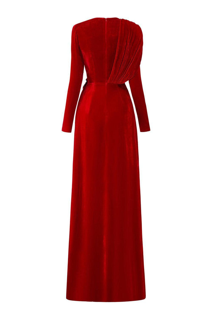 Whitley Sheath Asymmetric Shoulder Velvet Floor Length Dress - MEAN BLVD