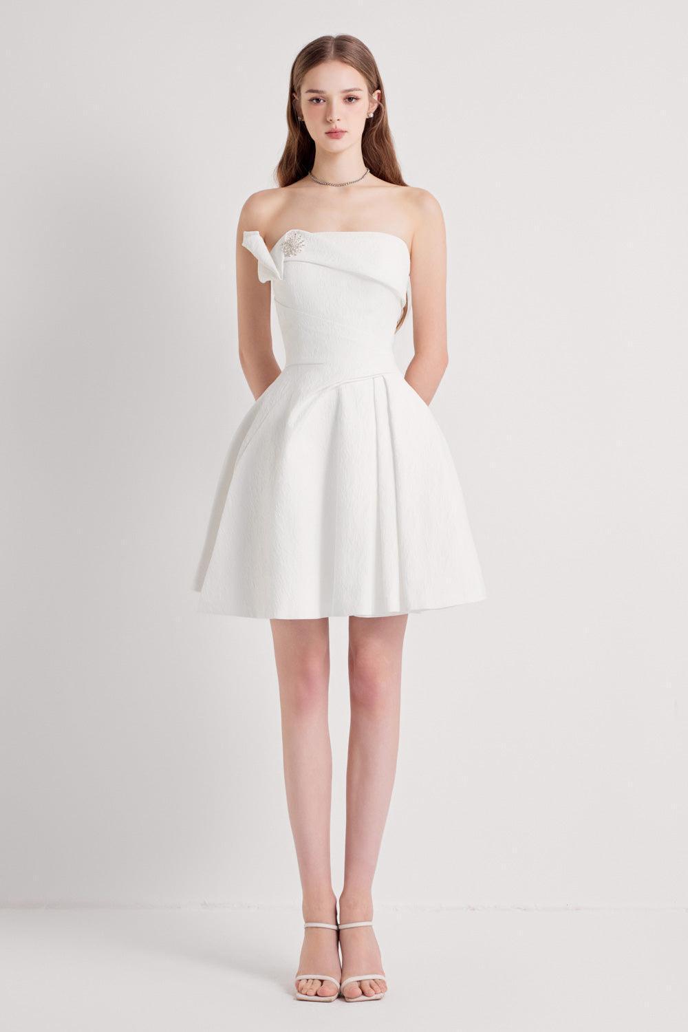 Wings Strapless Pleated Brocade Taffeta Mini Dress - MEAN BLVD