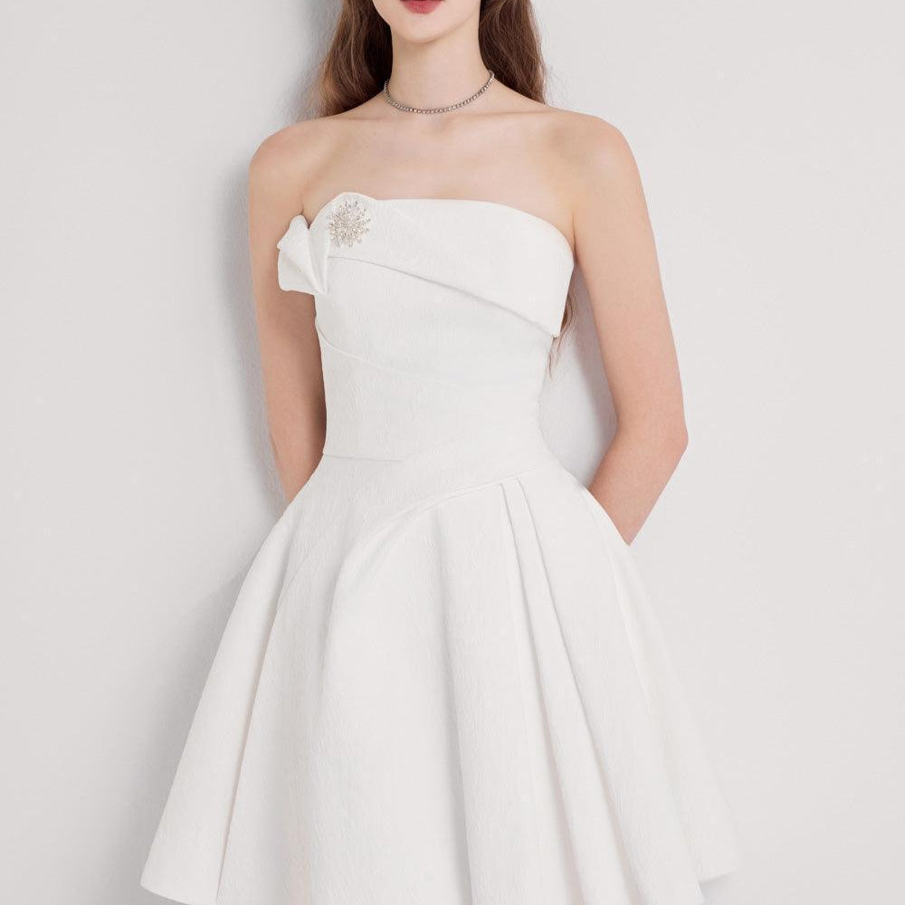 Wings Strapless Pleated Brocade Taffeta Mini Dress - MEAN BLVD