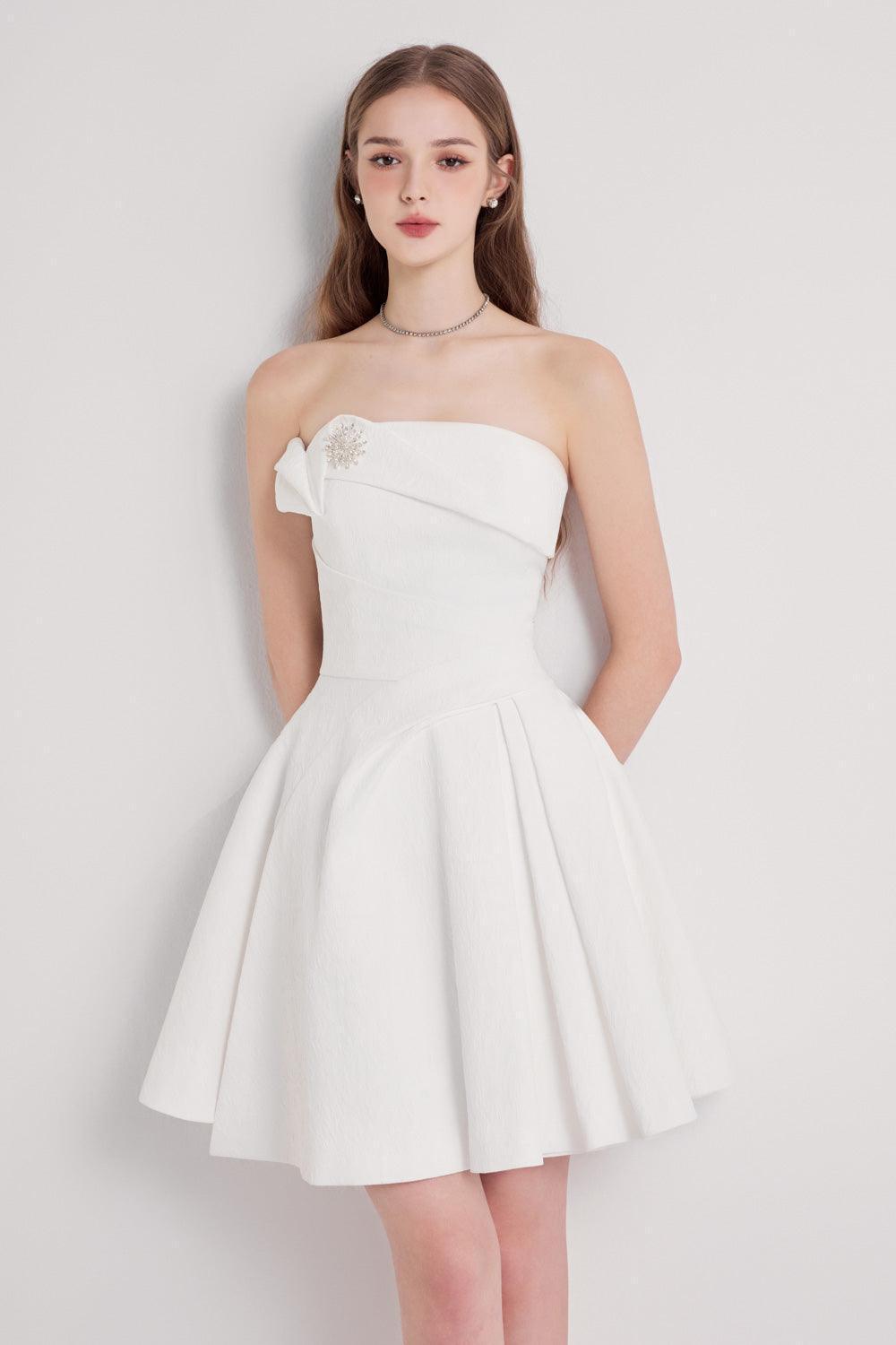 Wings Strapless Pleated Brocade Taffeta Mini Dress - MEAN BLVD