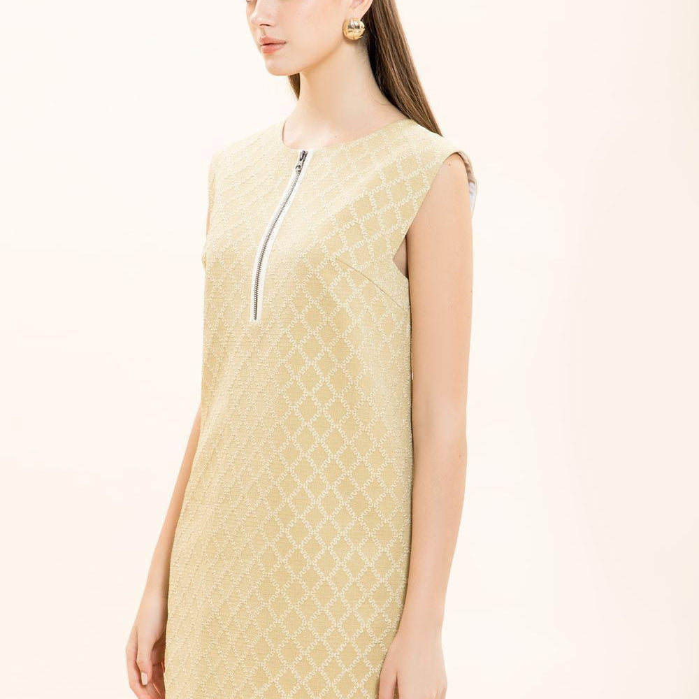 Winifred Straight Round Neck Brocade Mini Dress - MEAN BLVD