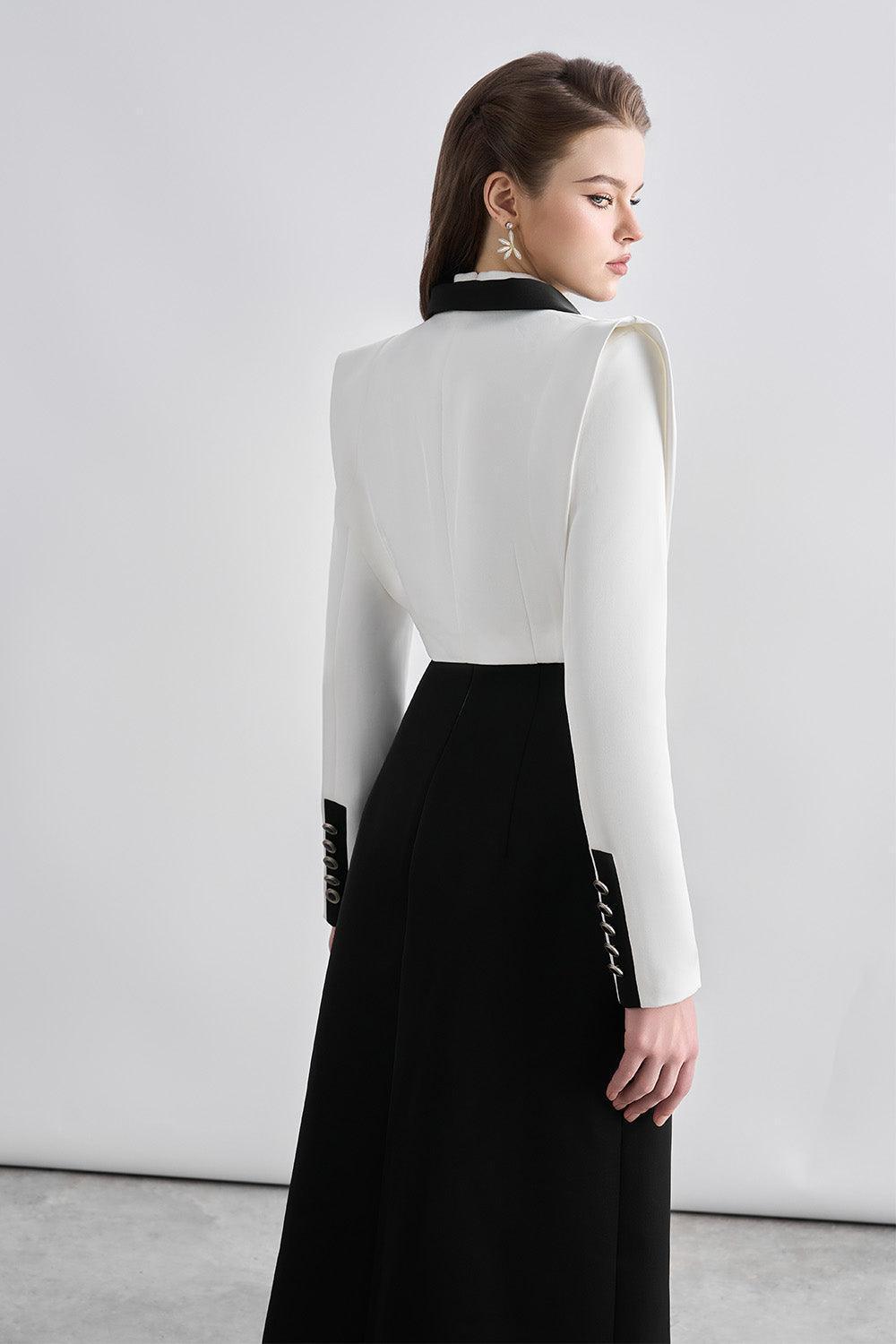 Women's Wrenley A-line Bow Tie Chanel Midi Dress S/M/L/Customize Black and White MEAN BLVD Black and White / S Women's Wrenley A-line Bow Tie Chanel Midi Dress S/M/L/Customize Black and White MEAN BLVD Black and White / S