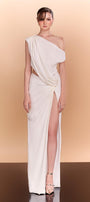 Wynter Slit Diagonal Neck Silk Floor Length Dress - MEAN BLVD