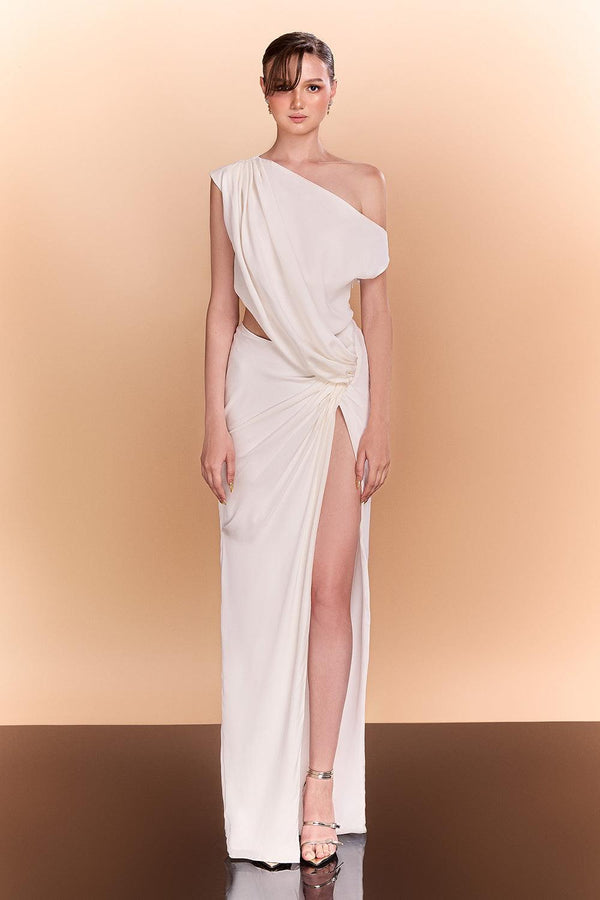 Wynter Slit Diagonal Neck Silk Floor Length Dress - MEAN BLVD