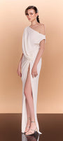 Wynter Slit Diagonal Neck Silk Floor Length Dress - MEAN BLVD