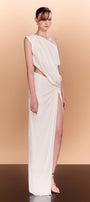 Wynter Slit Diagonal Neck Silk Floor Length Dress - MEAN BLVD