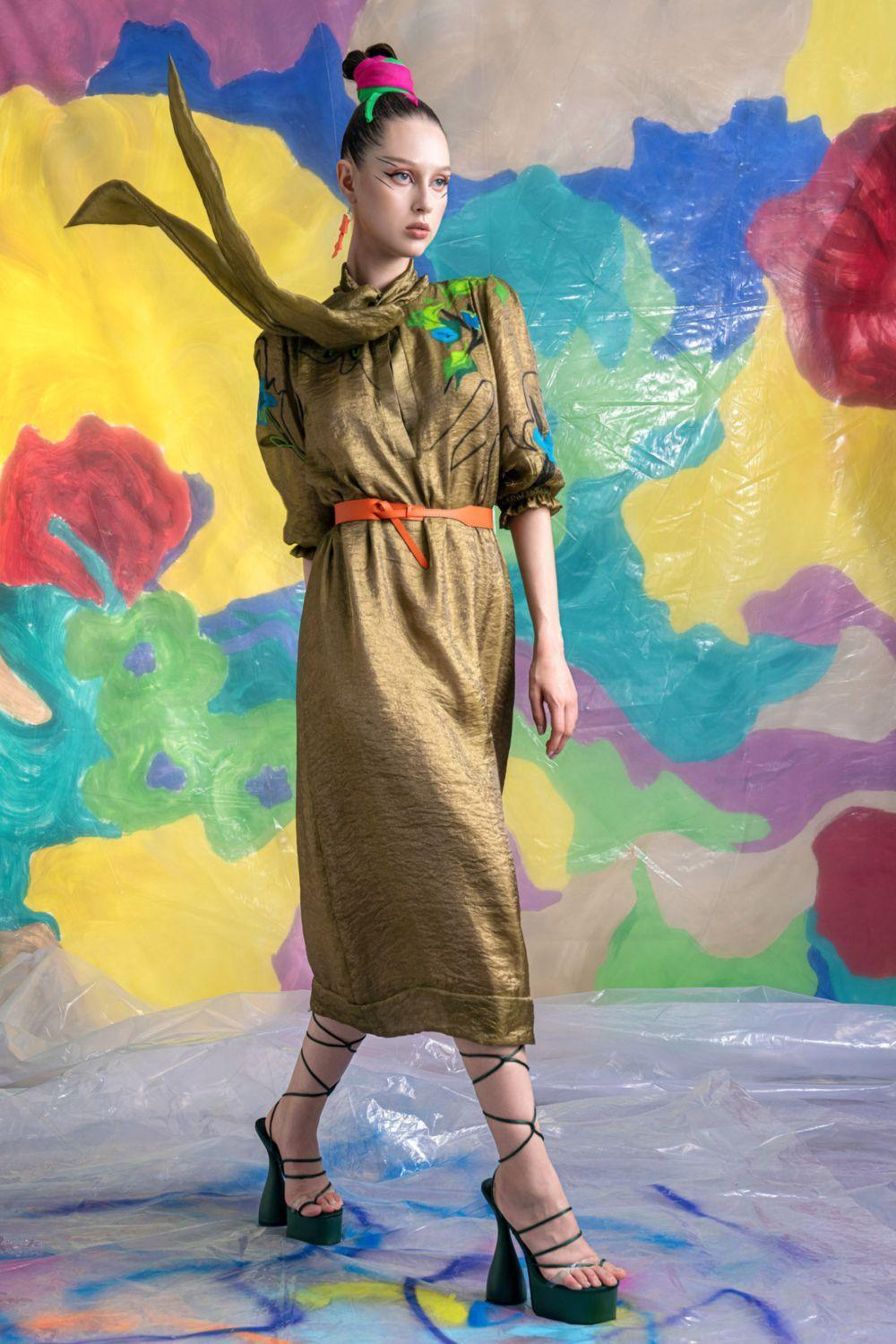 Women's Xenia Straight Tie Neck Organza Midi Dress XS/S/M/L/XL/Customize Seaweed Green MEAN BLVD Seaweed Green / M