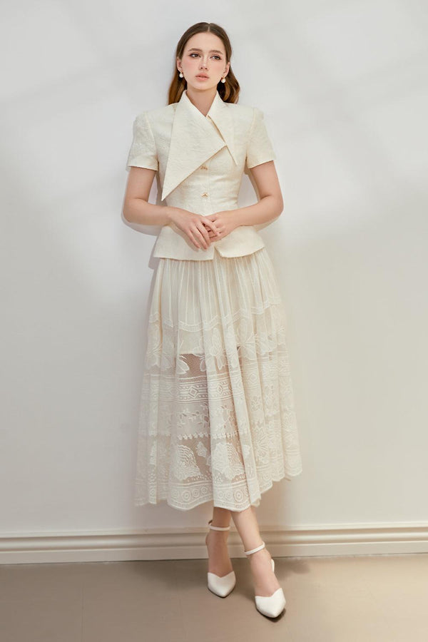 Xian A-line Pleated Silk Lace Midi Skirt - MEAN BLVD