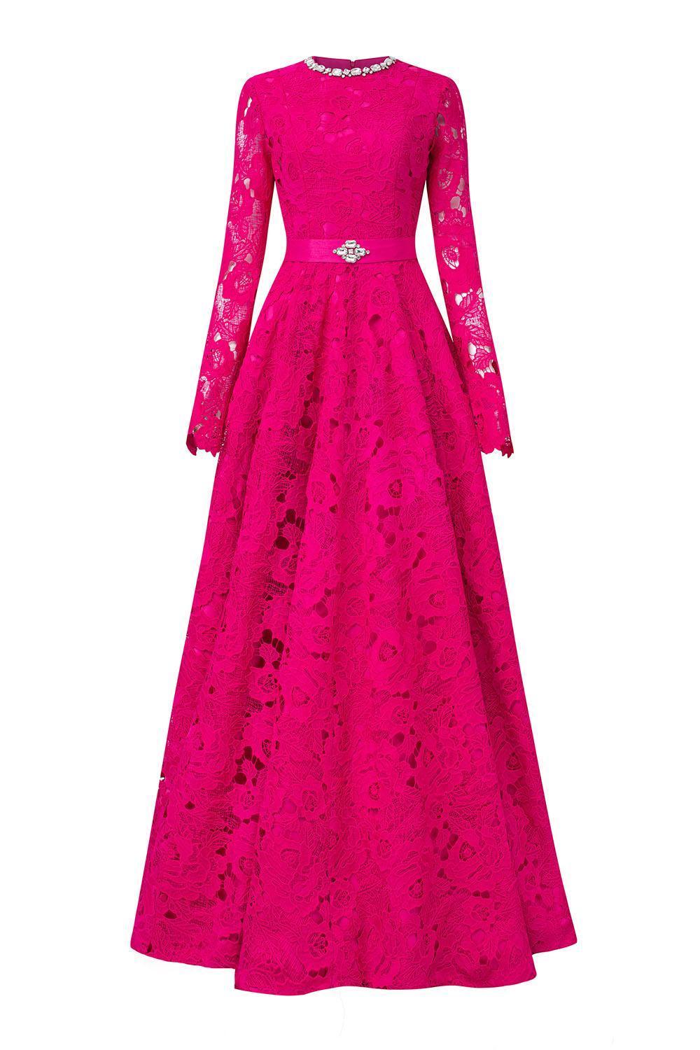 Women's Yara Ball Gown Lace Taffeta Floor Length Dress  XS/S/M/L/XL/XXL/Customize Fuchsia/Samba Red MEAN BLVD