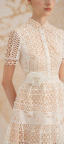 Yasmine A-line Short Sleeved Lace Midi Dress - MEAN BLVD