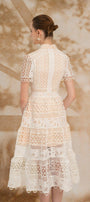 Yasmine A-line Short Sleeved Lace Midi Dress - MEAN BLVD