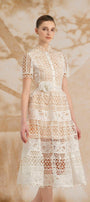 Yasmine A-line Short Sleeved Lace Midi Dress - MEAN BLVD