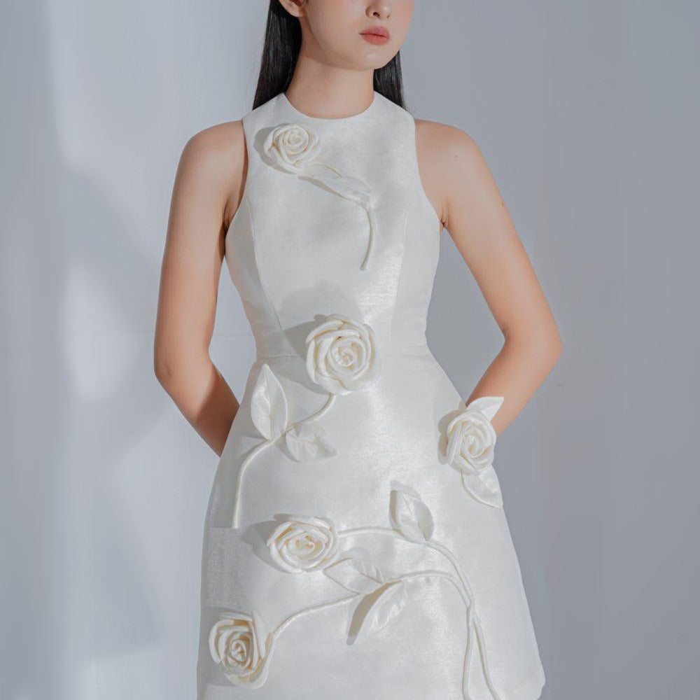 Yasmine Sheath Round Neck Taffeta Mini Dress - MEAN BLVD