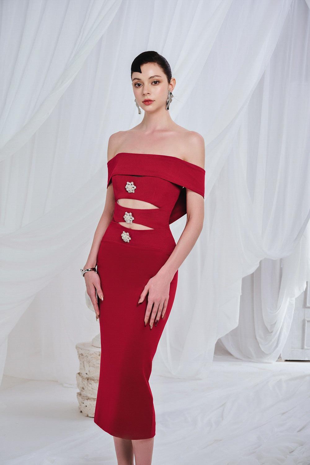Women's Yates Sheath Cut-Out Spandex Midi Dress XS/S/M/L/XL Red Mean Blvd