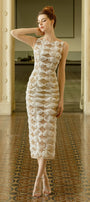 Yedda Bodycon Boat Neck Tulle Midi Dress - MEAN BLVD