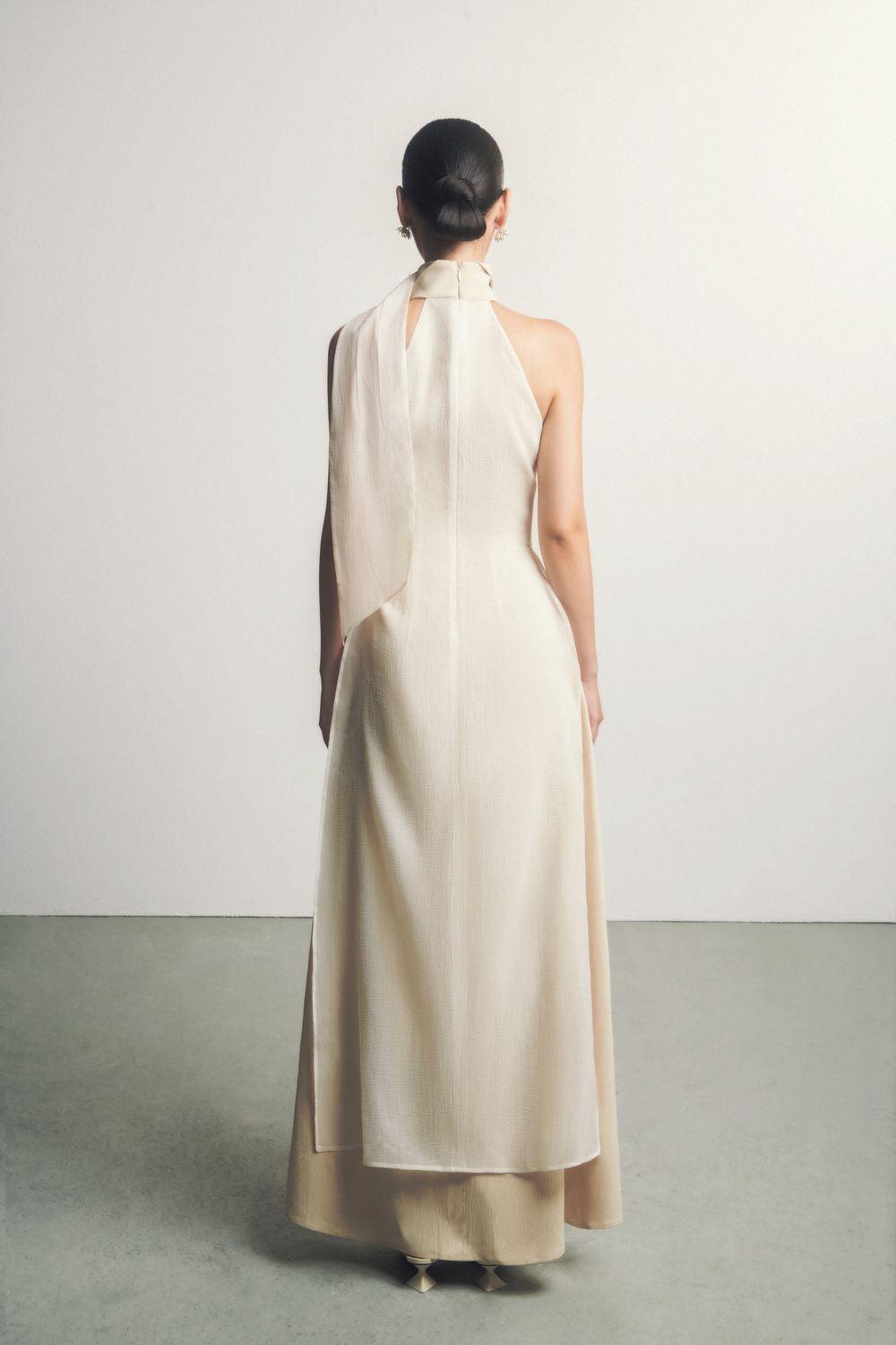 Yen Layered High Neck Floss Silk Ankle Length Dress - MEAN BLVD