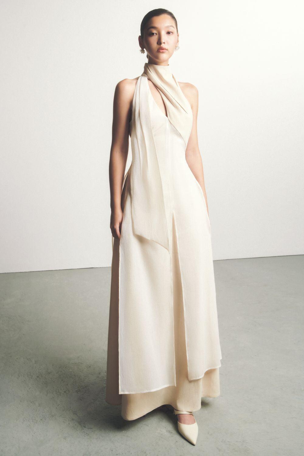 Yen Layered High Neck Floss Silk Ankle Length Dress - MEAN BLVD
