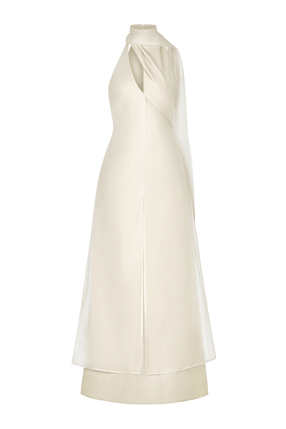 high neck silk dress Women's Yen Layered High Neck Floss Silk Ankle Length Dress XS/S/M/L/XL Nude/Blue/Black MEAN BLVD Nude / XL