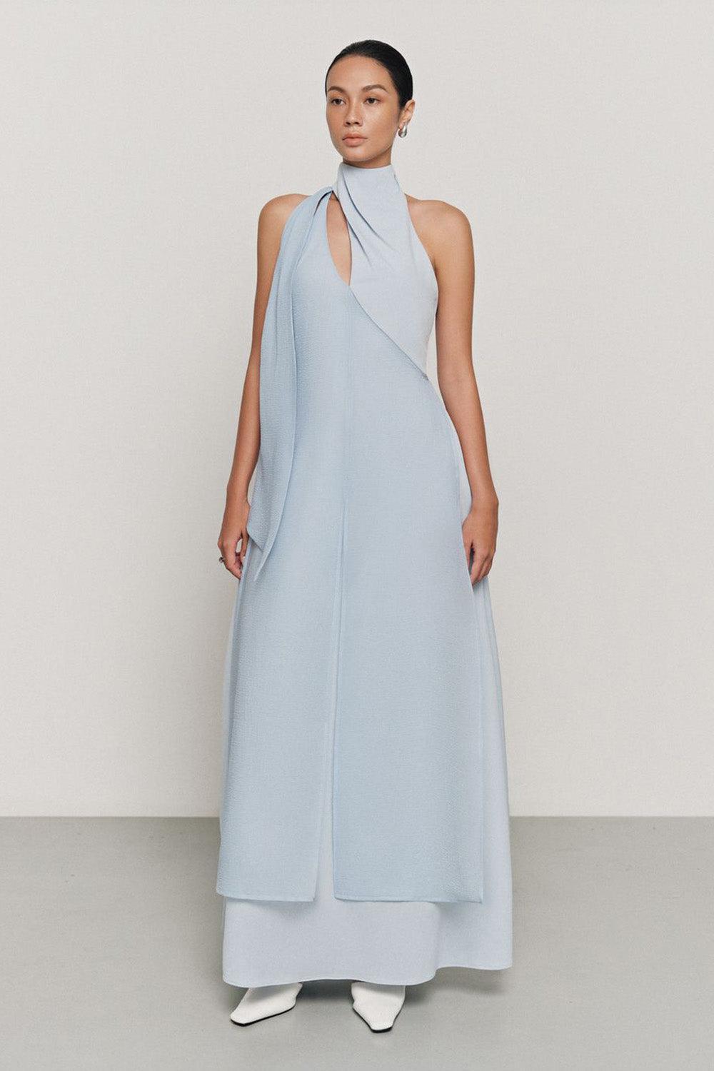 Yen Layered High Neck Floss Silk Ankle Length Dress - MEAN BLVD