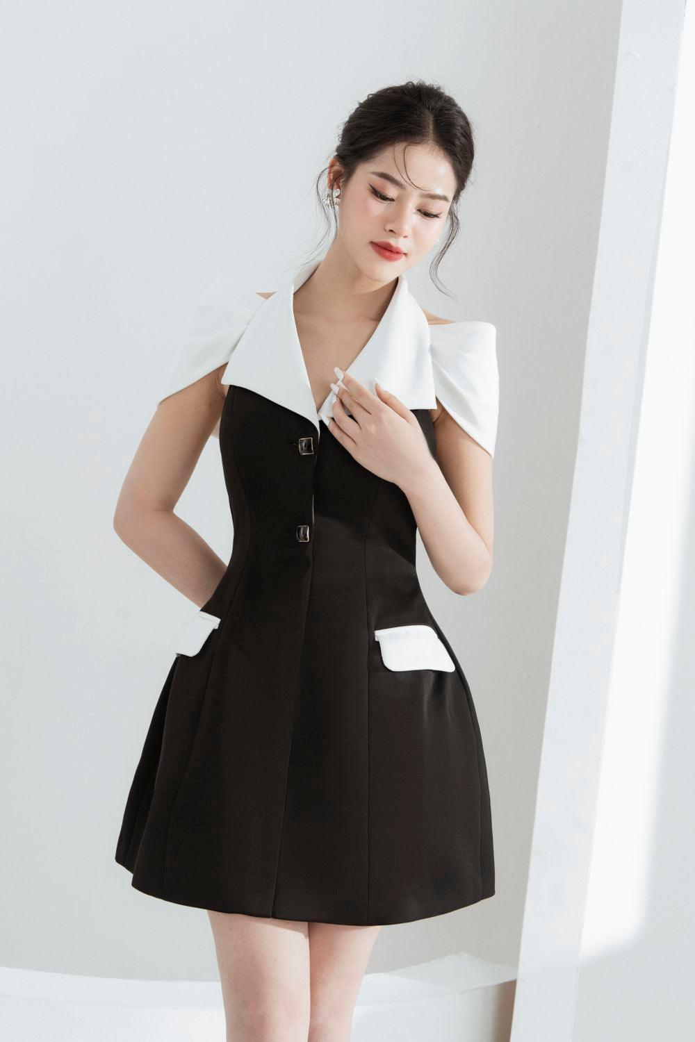Women's Yumi A-line Cold Shoulder Sleeved Chanel Mini Dress S/M/L Black/White MEAN BLVD Customize / Black Women's Yumi A-line Cold Shoulder Sleeved Chanel Mini Dress S/M/L Black/White MEAN BLVD Customize / Black