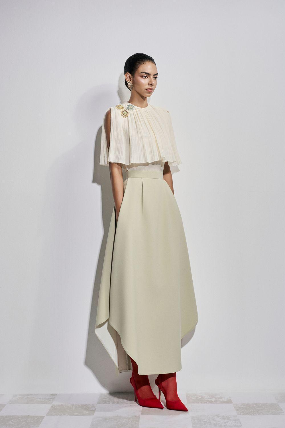 Yvonne Asymmetric High Waist Polyester Ankle Length Skirt - MEAN BLVD