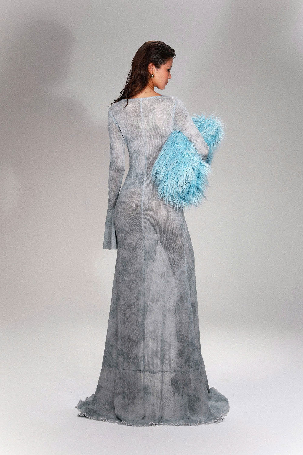 Blakely Trumpet Front Slit Spandex Extra Long Length Dress