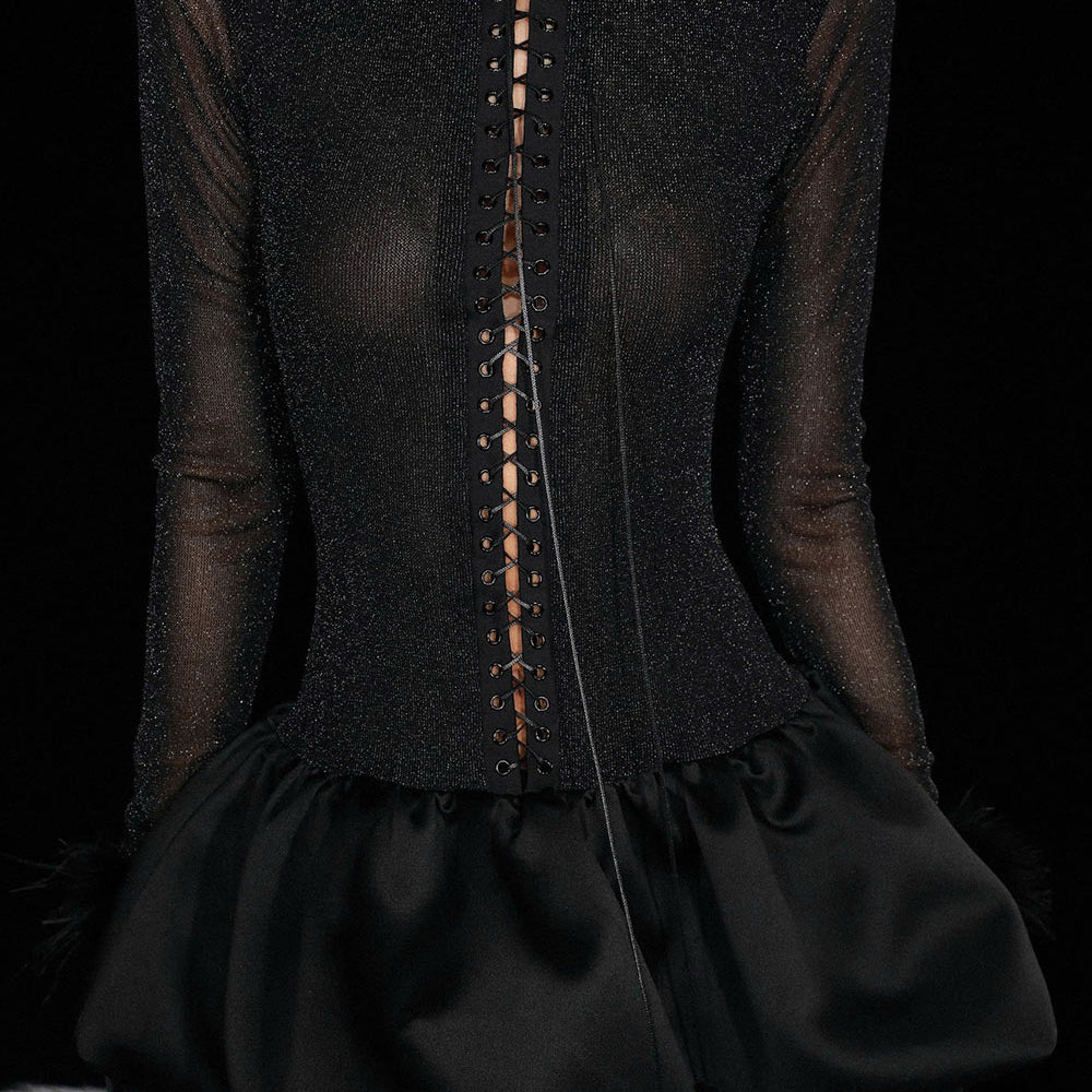 Aylin Drop Waist Tie String Mesh Spandex Mini Dress