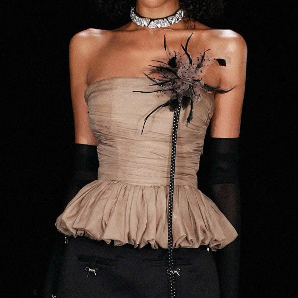 Luna Peplum Gathered Chiffon Top