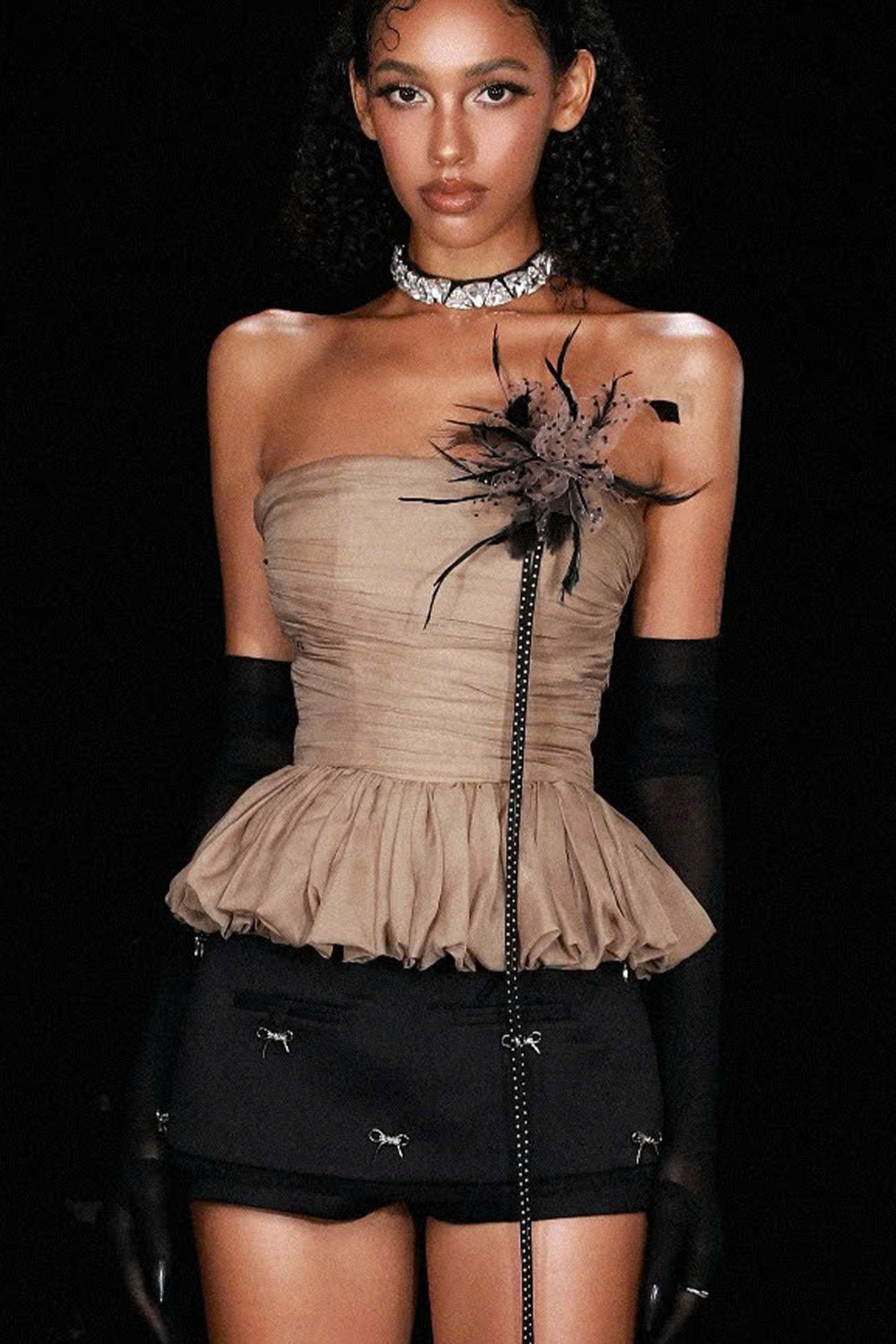 Luna Peplum Gathered Chiffon Top