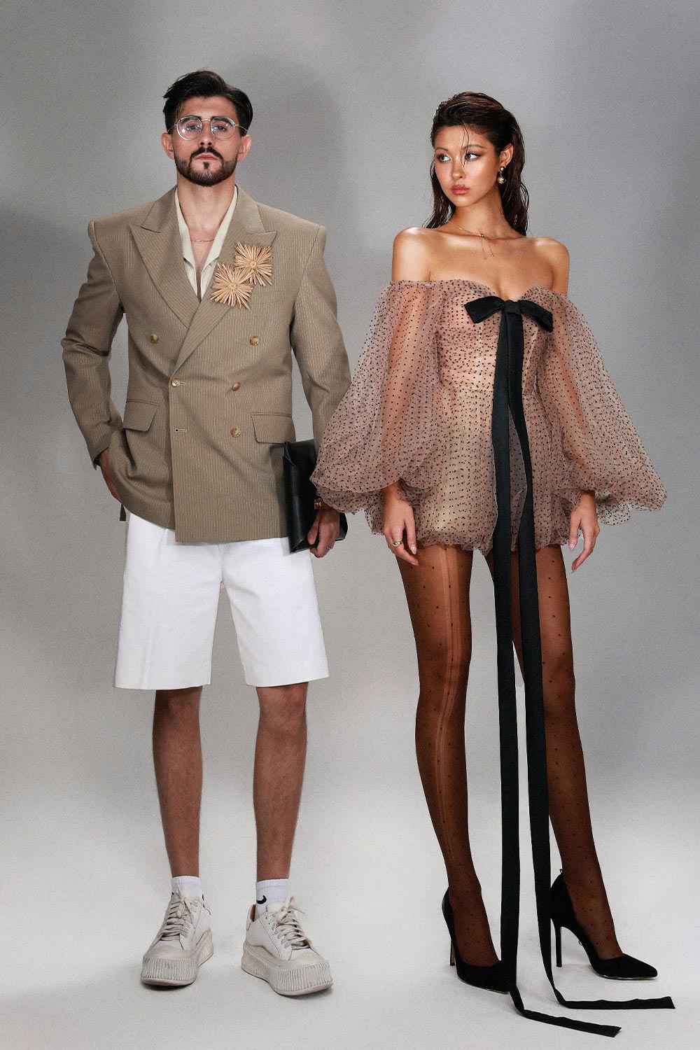 melissa mesh mini dress Women's Melissa A-line Bouffant Sleeved Mesh Mini Dress XXS/XS/S/M/L/Customize Light Brown Polka Dots MEAN BLVD