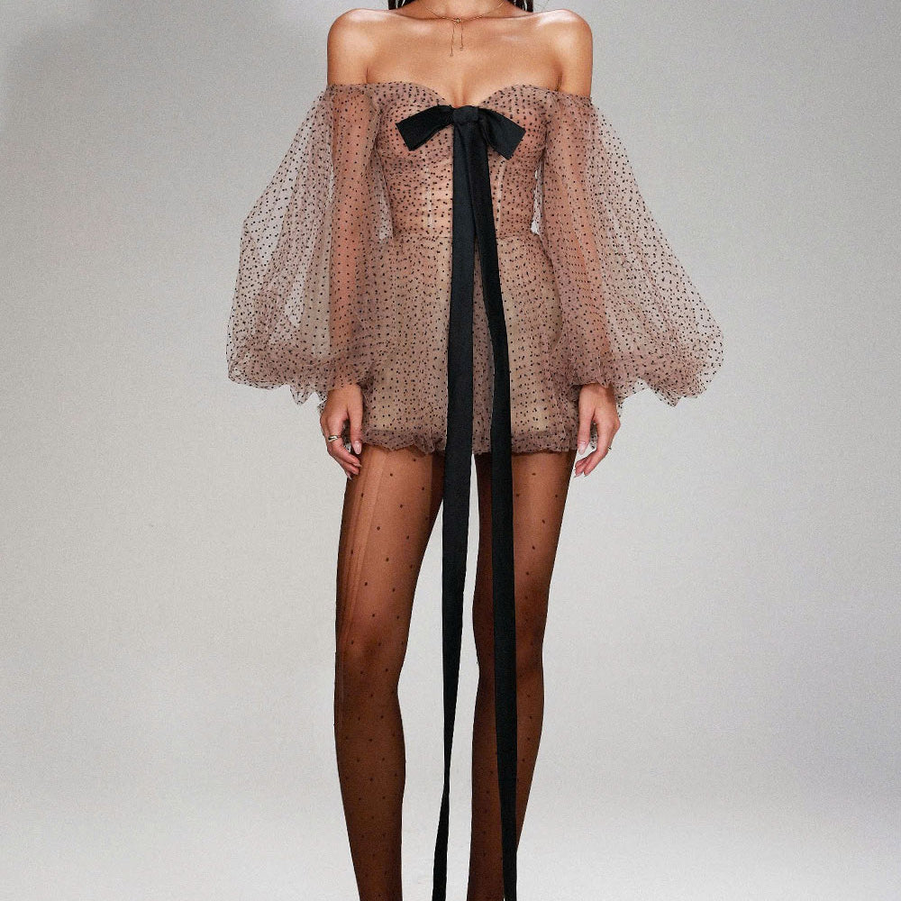 Melissa A-line Bouffant Sleeved Mesh Mini Dress