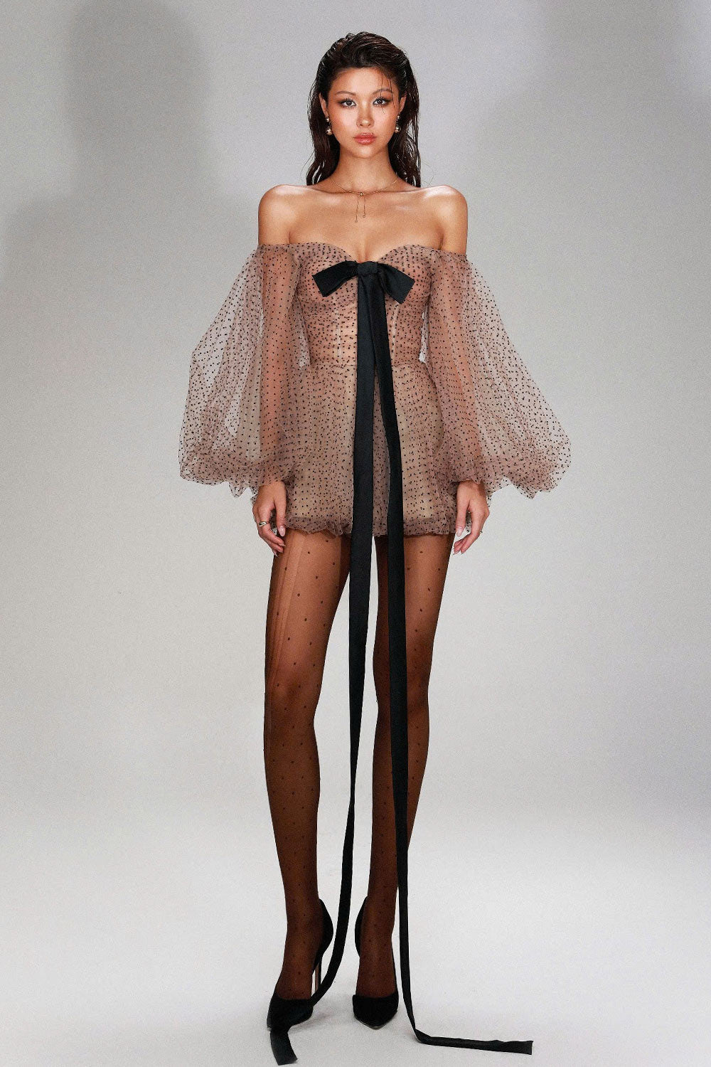 Melissa A-line Bouffant Sleeved Mesh Mini Dress