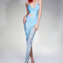 Harrell Asymmetric Pleated Mesh Spandex Floor Length Dress
